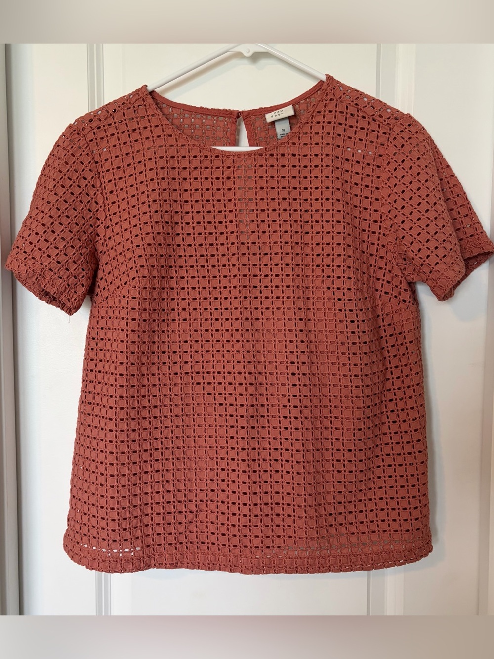 a new day Rust Crochet Short Sleeve Top